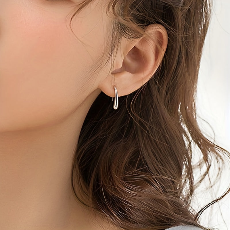 925 Sterling Silver Droplet Design Hook Earrings - Simple Luxury Gift for Women Girls